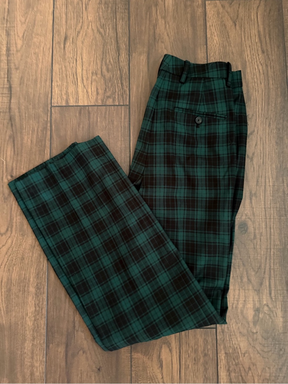 Ann Taylor Flat Front Green and Black Plaid Dress Pants Size 4